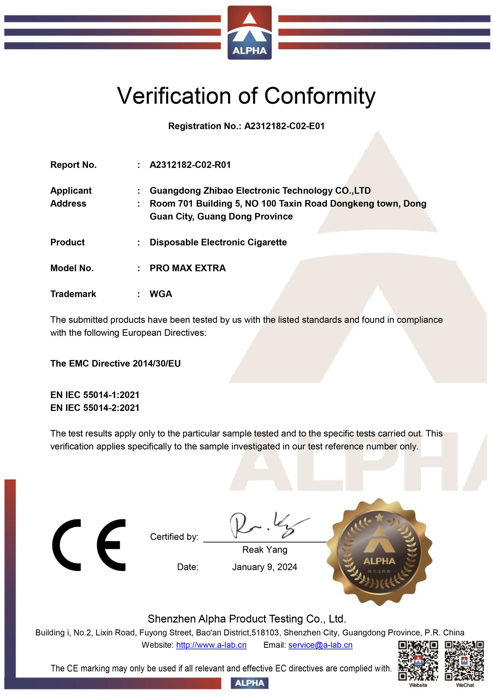 A2312182-C02-R01-CE-EMC-Certificate-PRO-MAX-EXTRA