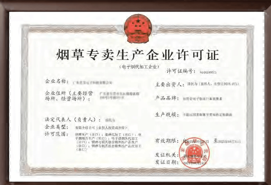  Tobacco monopoly production enterprise license